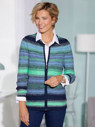 Strickjacke - marine-petrol-gemustert