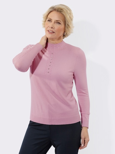 Stehkragenpullover mit Glitzersteinchen - rosé