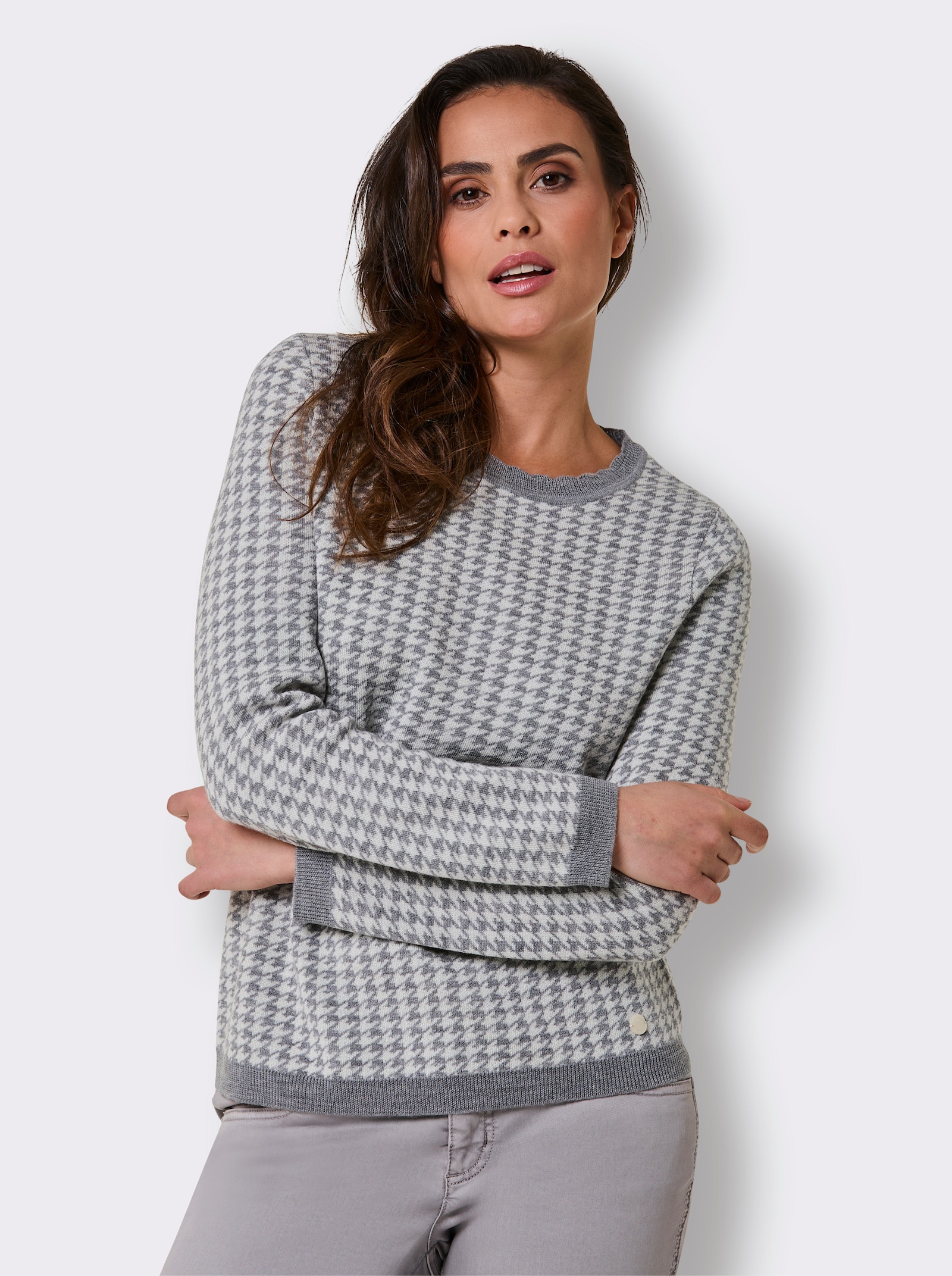 CREATION L PREMIUM Strickpullover aus Wolle - steingrau-champagner-gemustert