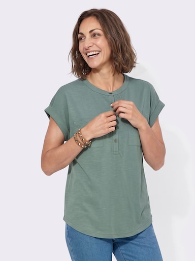 Kurzarmshirt mit Ärmelaufschlägen - jade