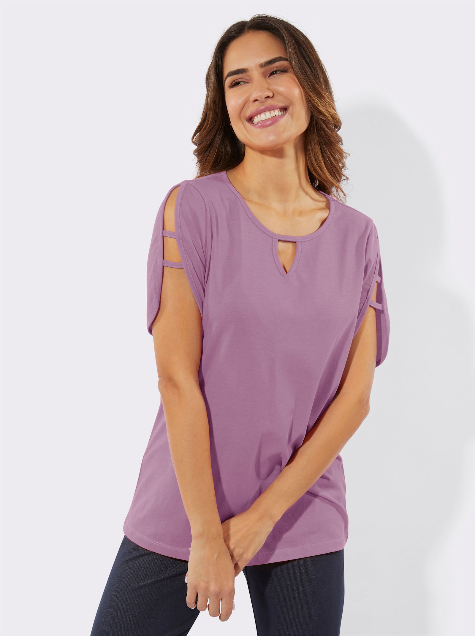 Freizeitshirt mit Paspel-Verzierungen - orchidee