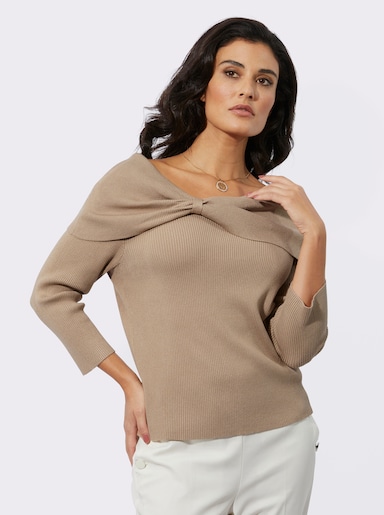 Carmenpullover mit 3/4-Ärmeln - beige