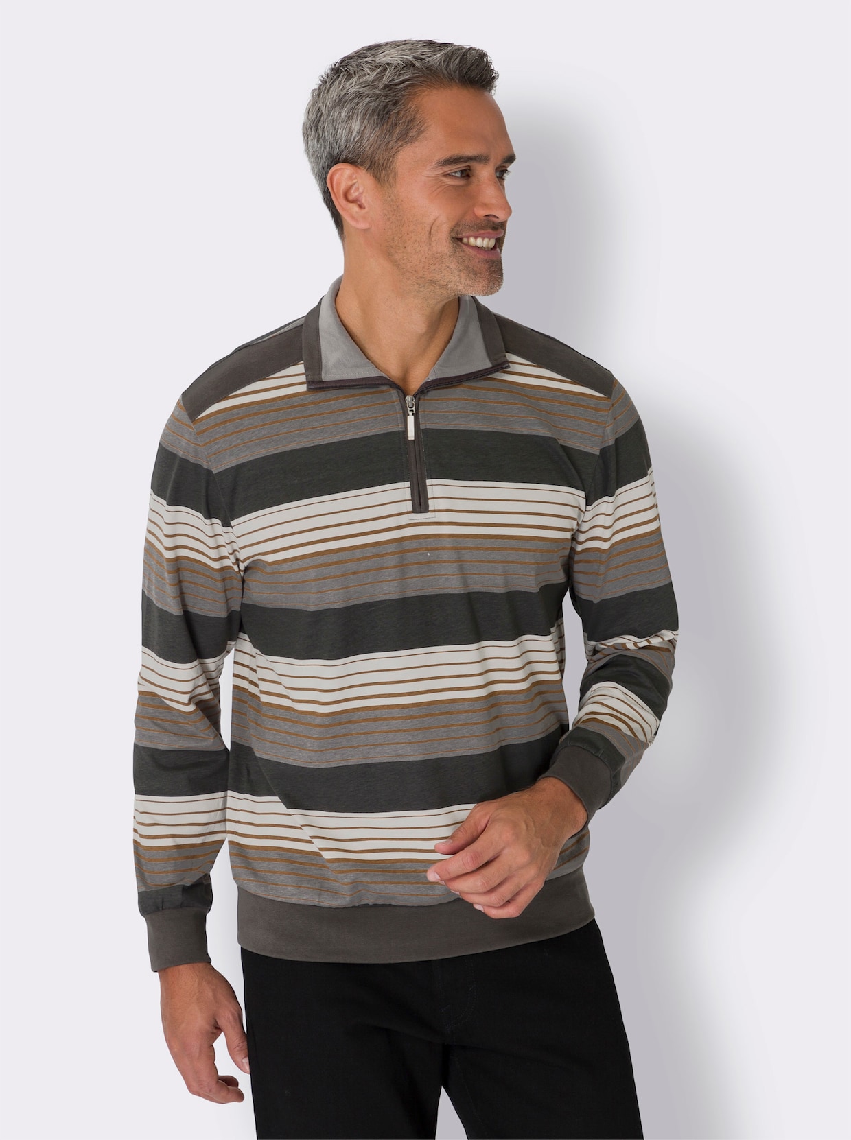 Sweatshirt - graphit-braun-geringelt