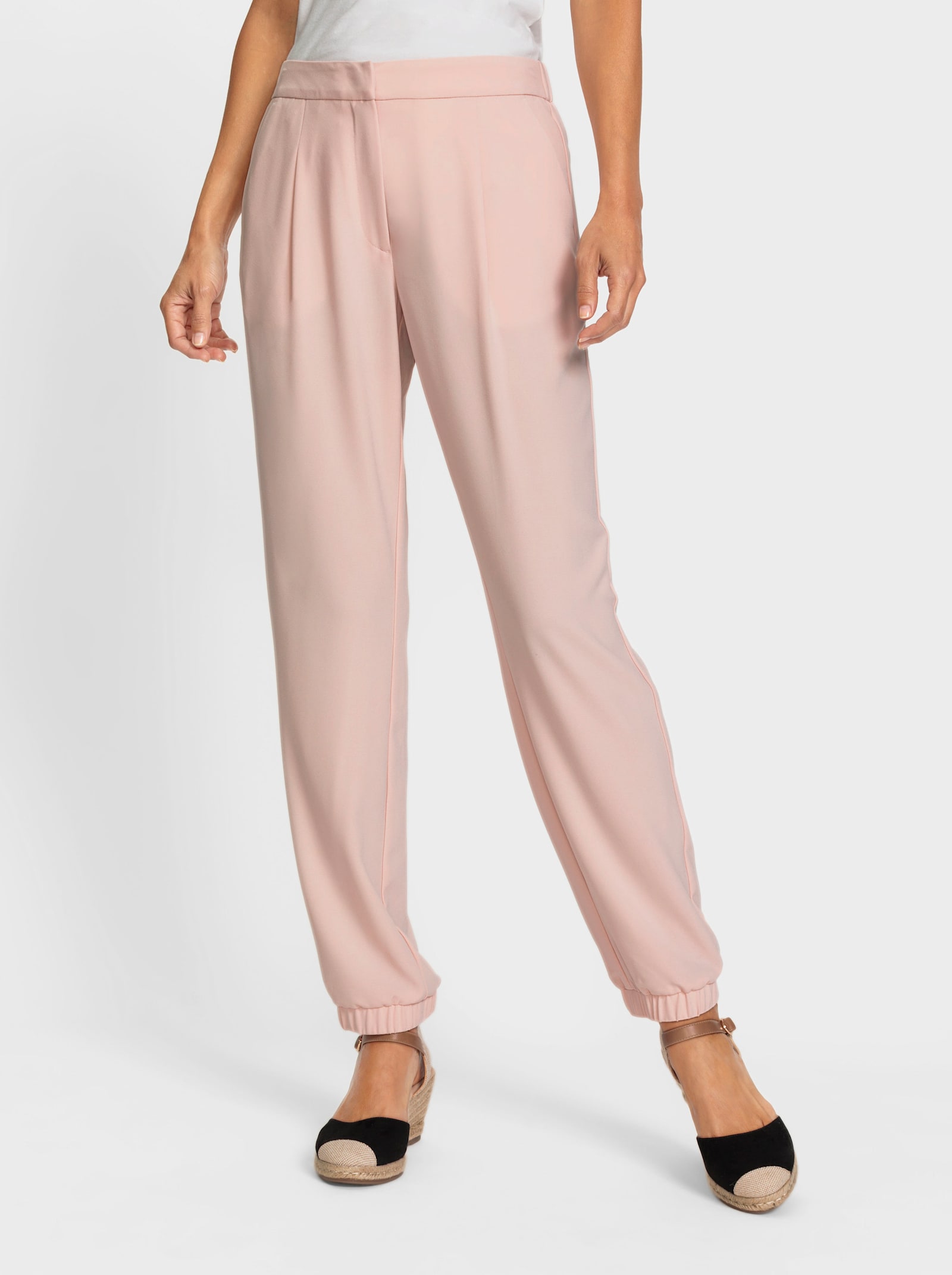 Broek met elastische pijpzomen - poudre