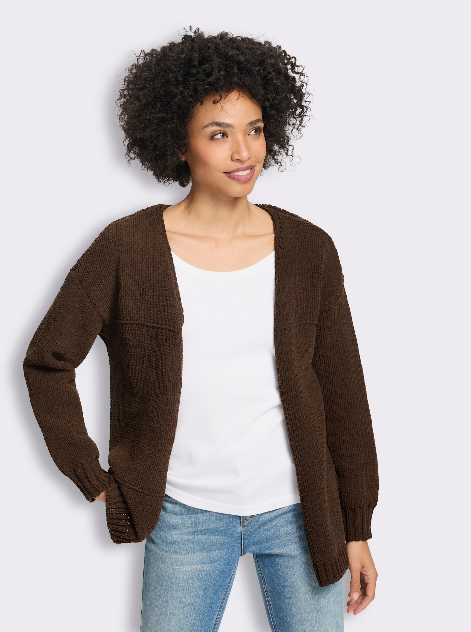 heine Strickjacke aus Chenille-Garn - schoko