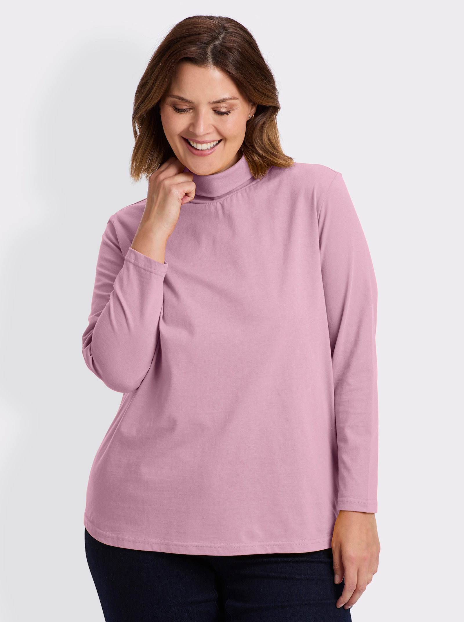 Rollkragenshirt mit langen Ärmeln - rosé