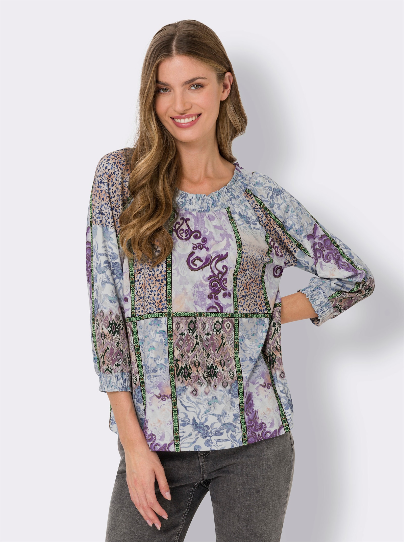 heine T-shirt à manches 3/4 au motif patchwork - lavande-menthe imprimé