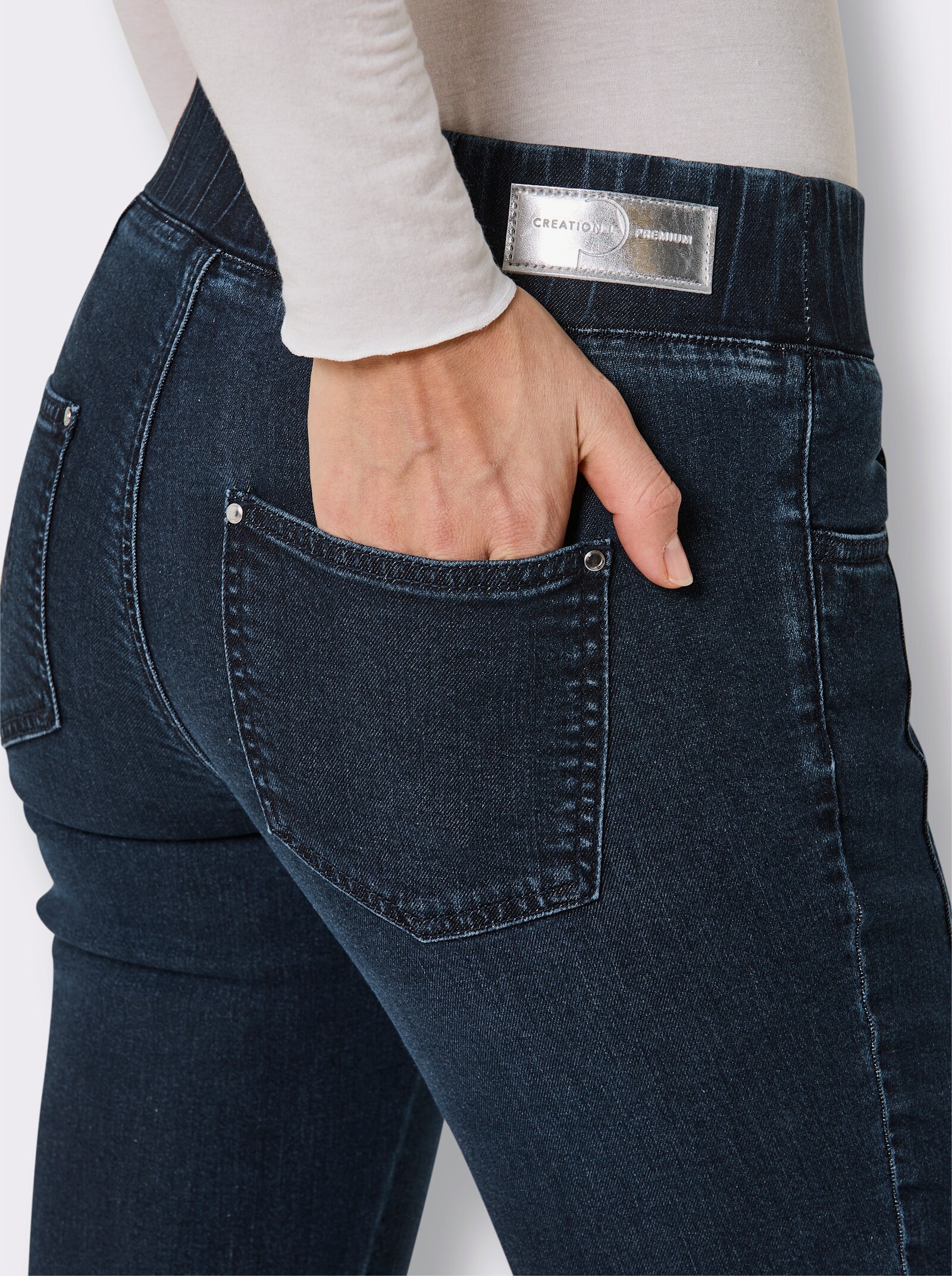 CREATION L PREMIUM Schlupfjeans mit Taschen-Stickerei - dark blue