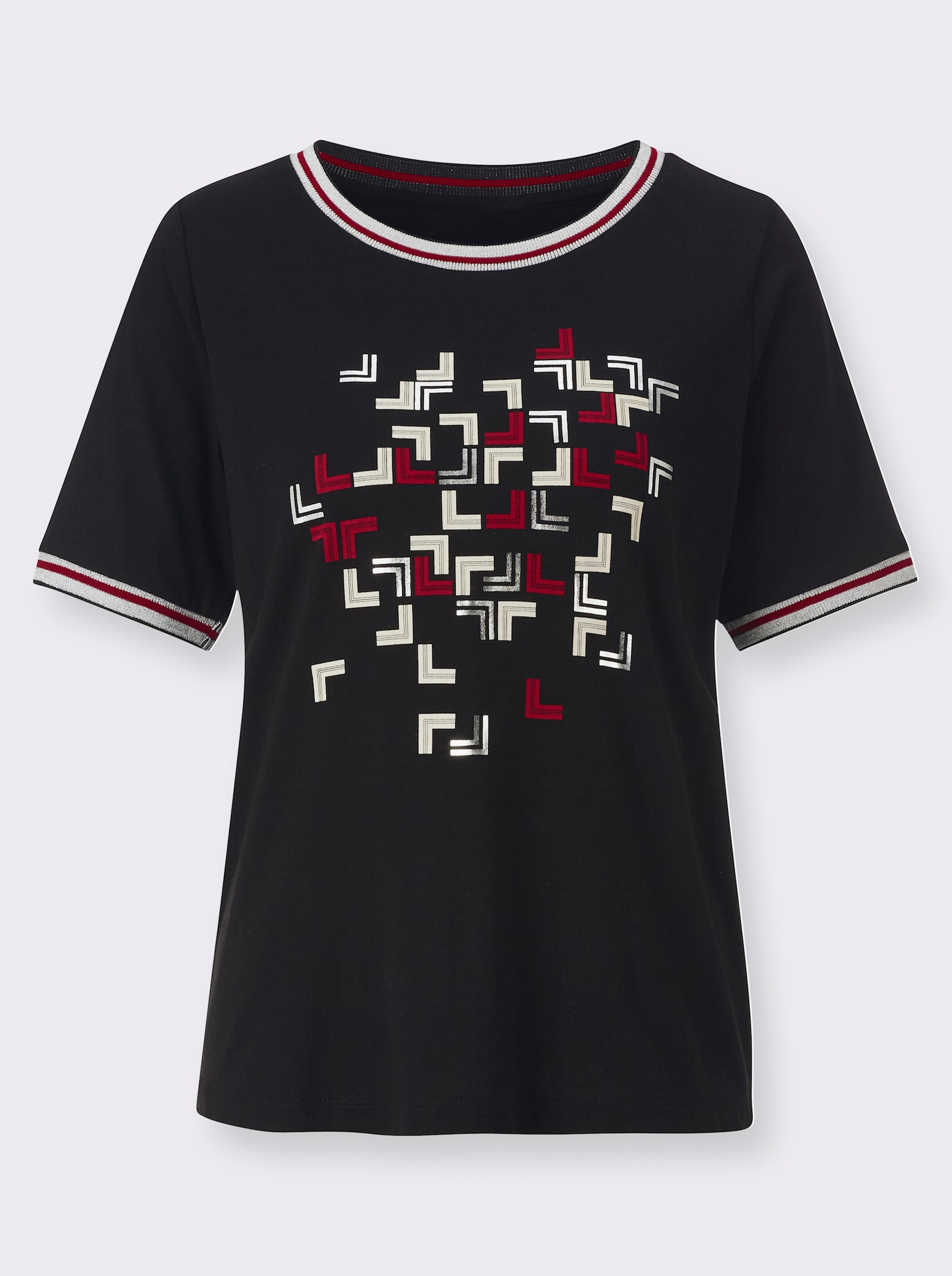 Tričko s kulatým výstřihem a lesklými a třpytivými akcenty - černá-potisk