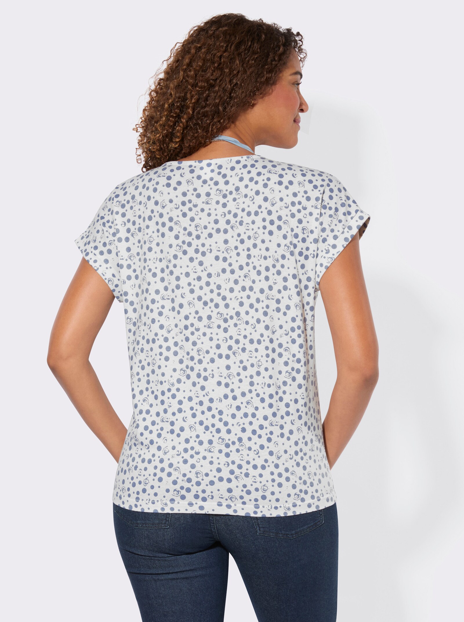 Print-Shirt aus reiner Baumwolle - taubenblau-ecru-bedruckt