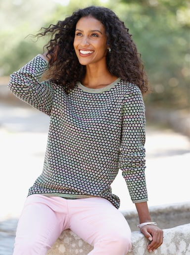 heine Strickpullover in Wabenstruktur - marine-pistazie-gemustert
