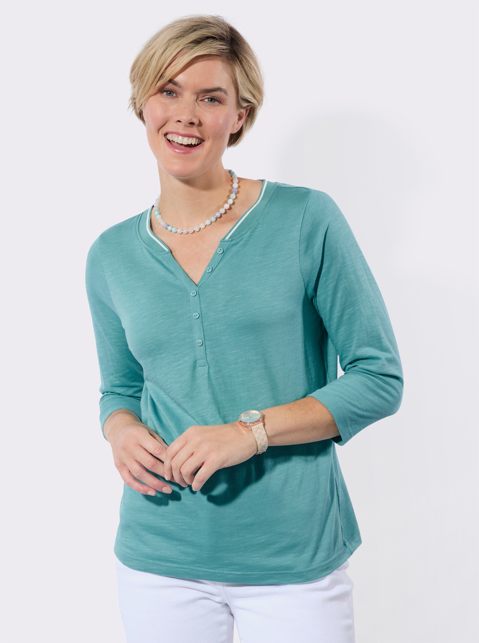 3/4-Arm-Shirt mit imitierter Knopfleiste - ozean