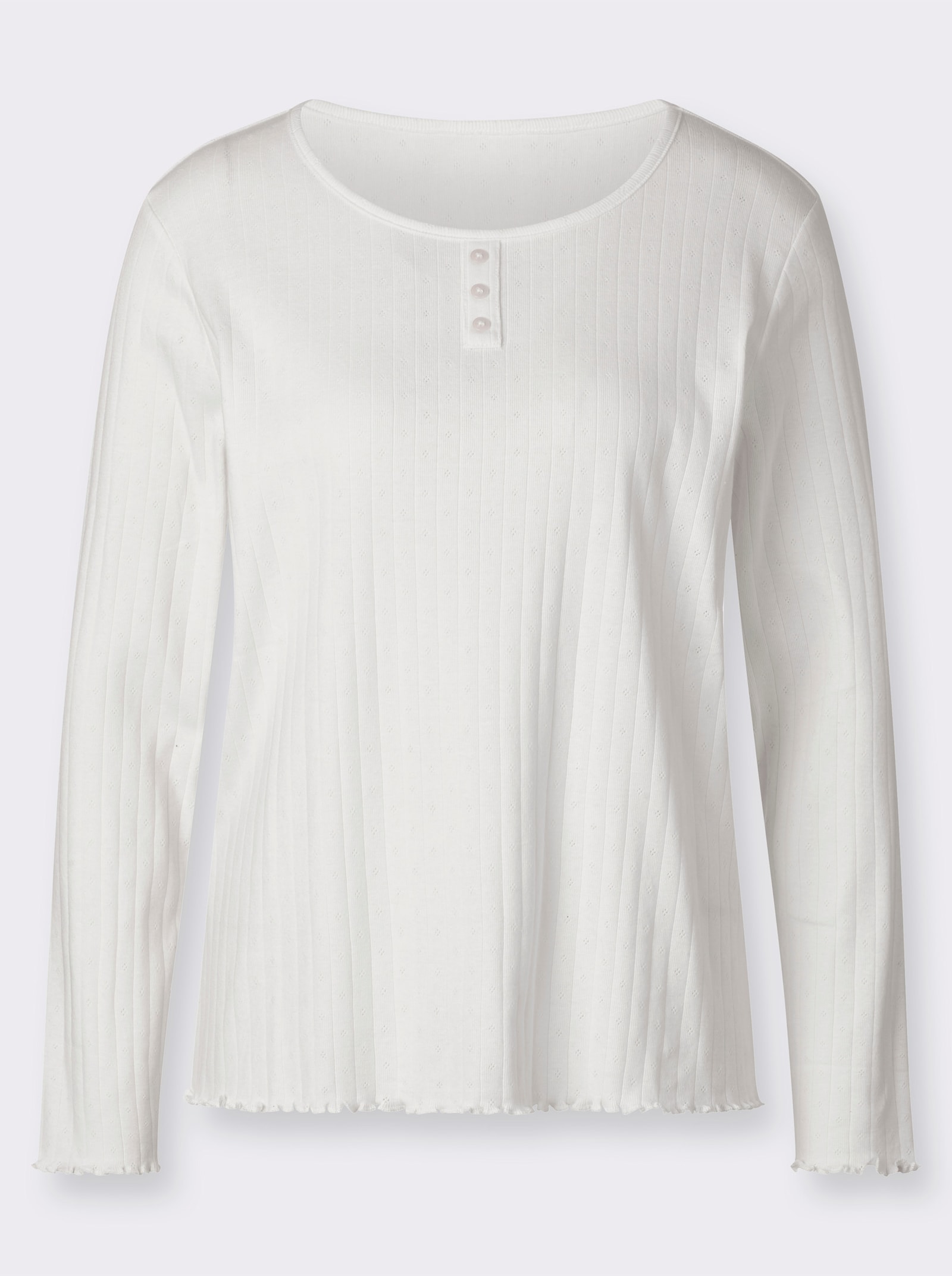 Langarmshirt mit Wellen-Saum - ecru