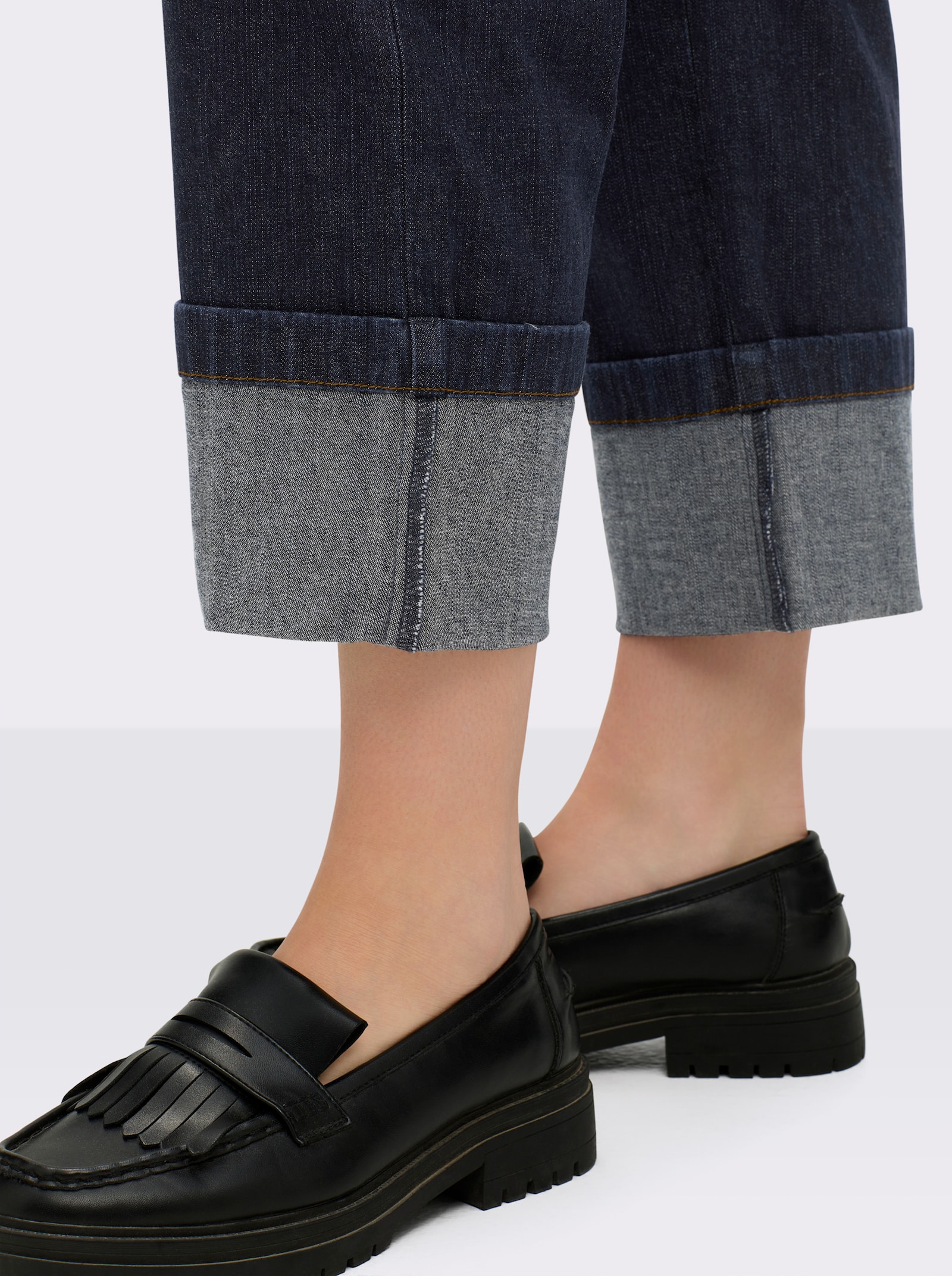 sheego 7/8-jeans met brede zoomomslag - dark-blue