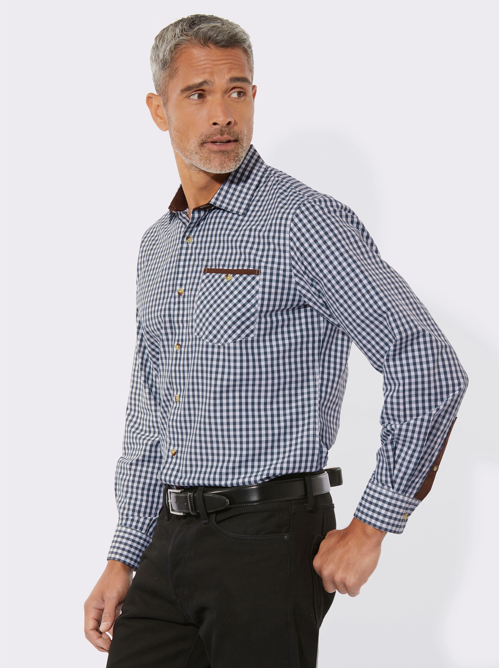 Rutig skjorta med knappar i hornimitation - marin, rutig