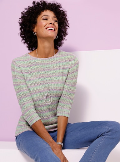 3/4 Arm-Pullover - ozean-ecru-meliert