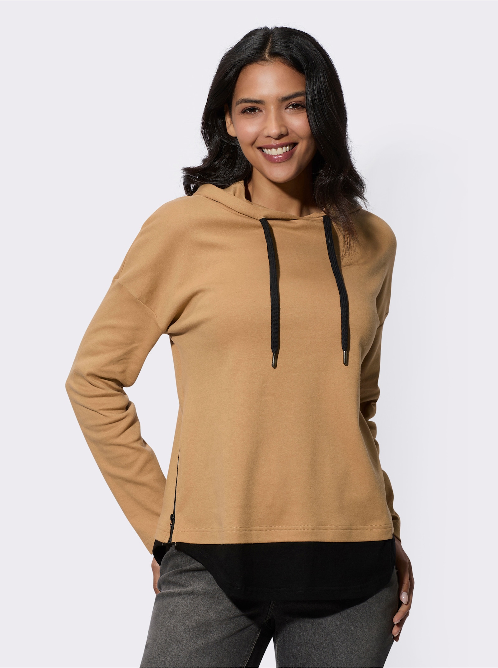 Hoodie in 2-in-1-look - camel
