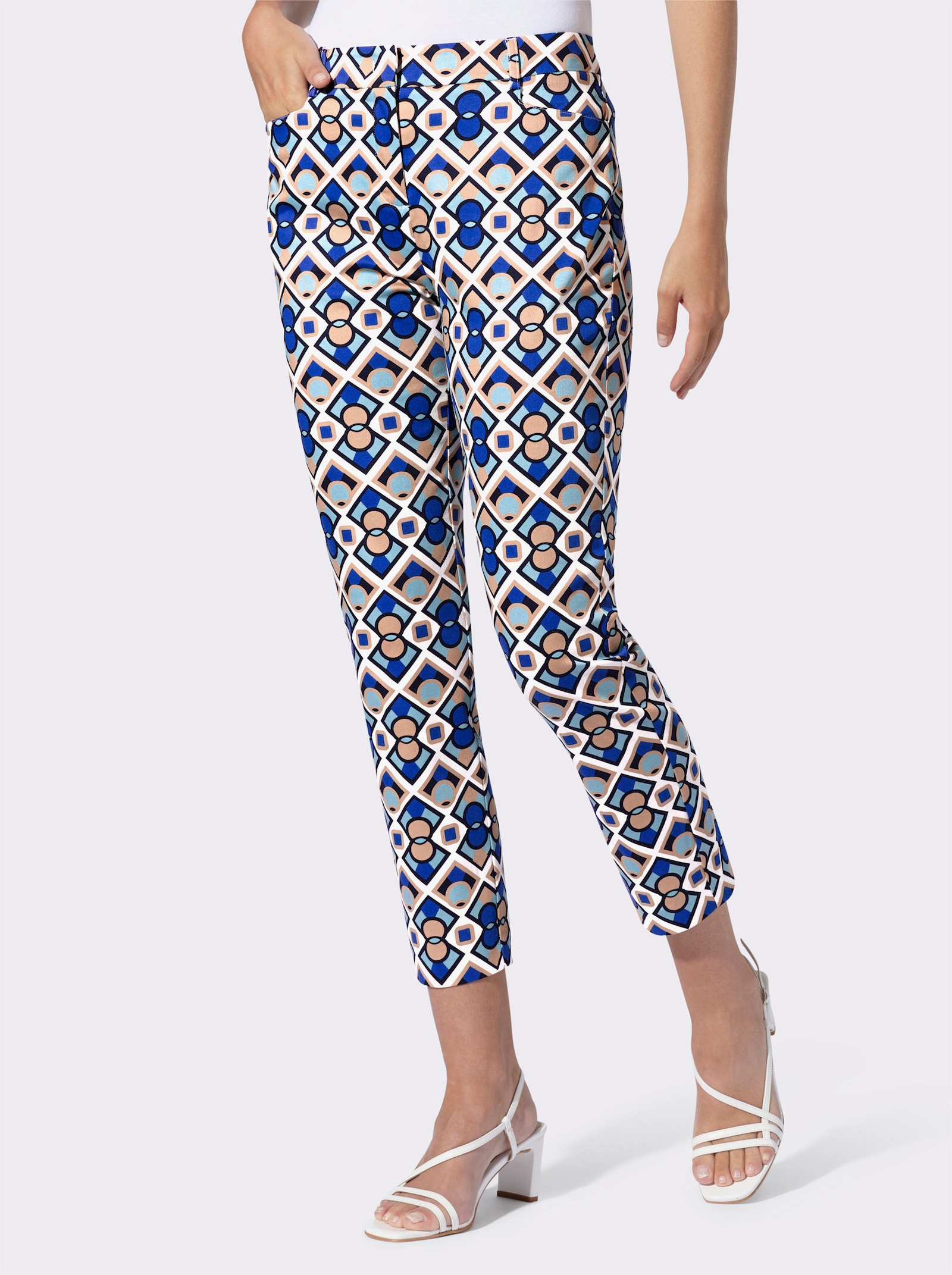 heine Pantalon 7/8 avec fermeture à crochet - blanc-bleu roi imprimé