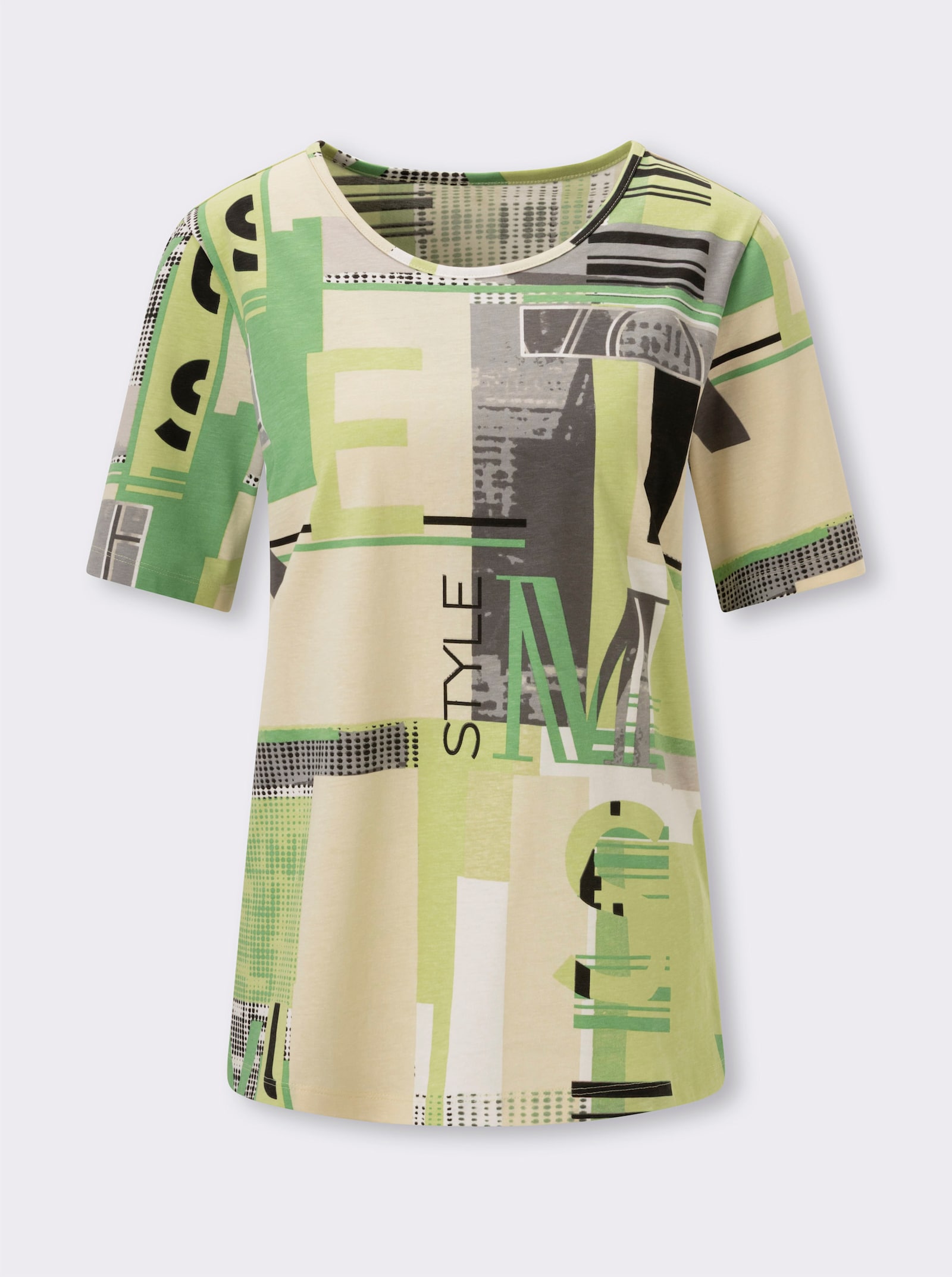 Kurzarmshirt allover bedruckt, Baumwolle - apfel-sand-bedruckt
