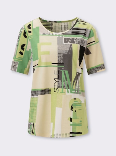 Kurzarmshirt allover bedruckt, Baumwolle - apfel-sand-bedruckt