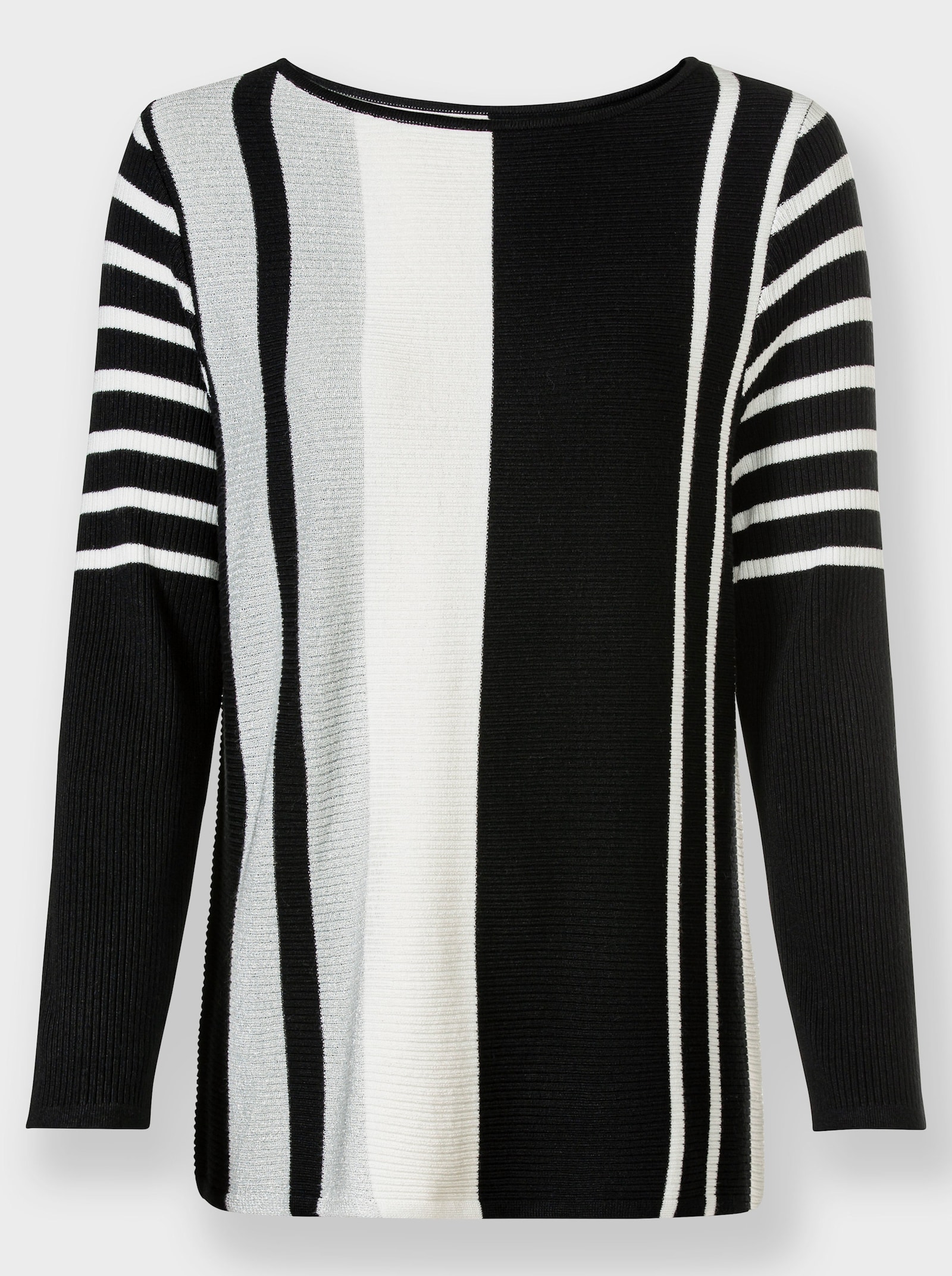 Strickpullover mit Glanzgarn - schwarz-weiß-gemustert