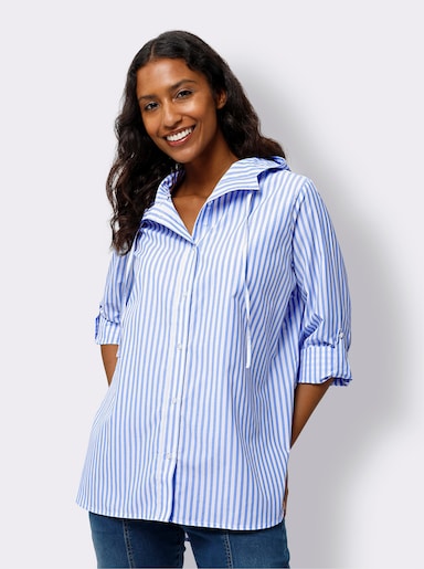 heine Gestreifte Bluse mit Kapuze - himmelblau-ecru-gestreift