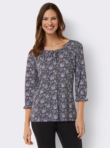 Tunikashirt in weit ausgestellter A-Linie - graphit-flieder-gemustert