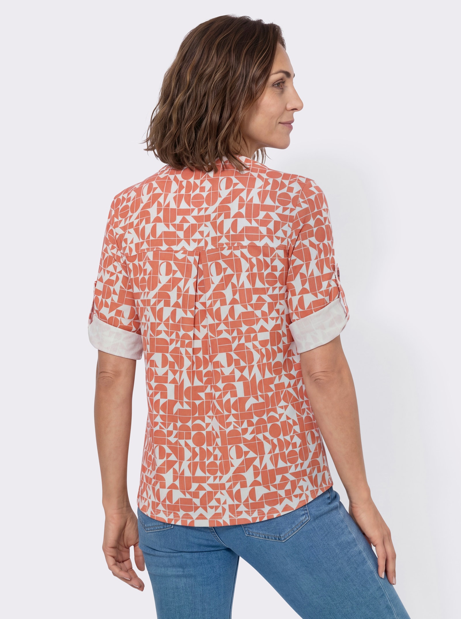 Blusenshirt mit kurzer Knopfleiste - papaya-ecru-bedruckt