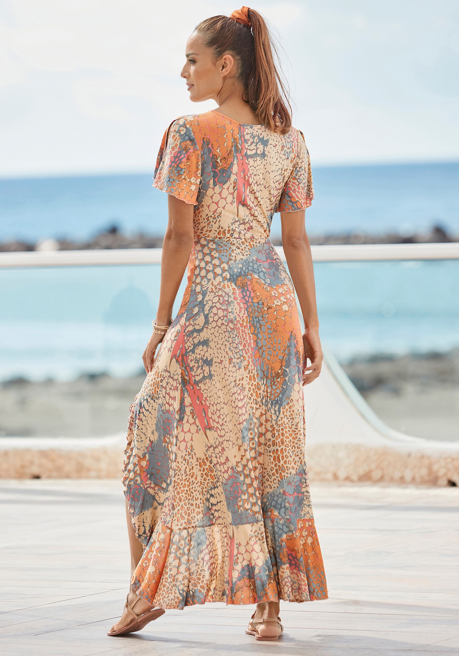 Buffalo Maxikleid - orange-blau-bedruckt