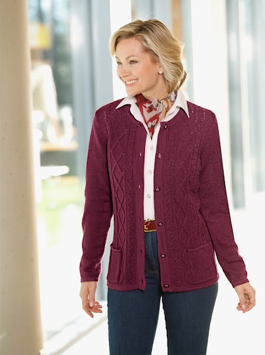 Strickjacke - bordeaux-meliert