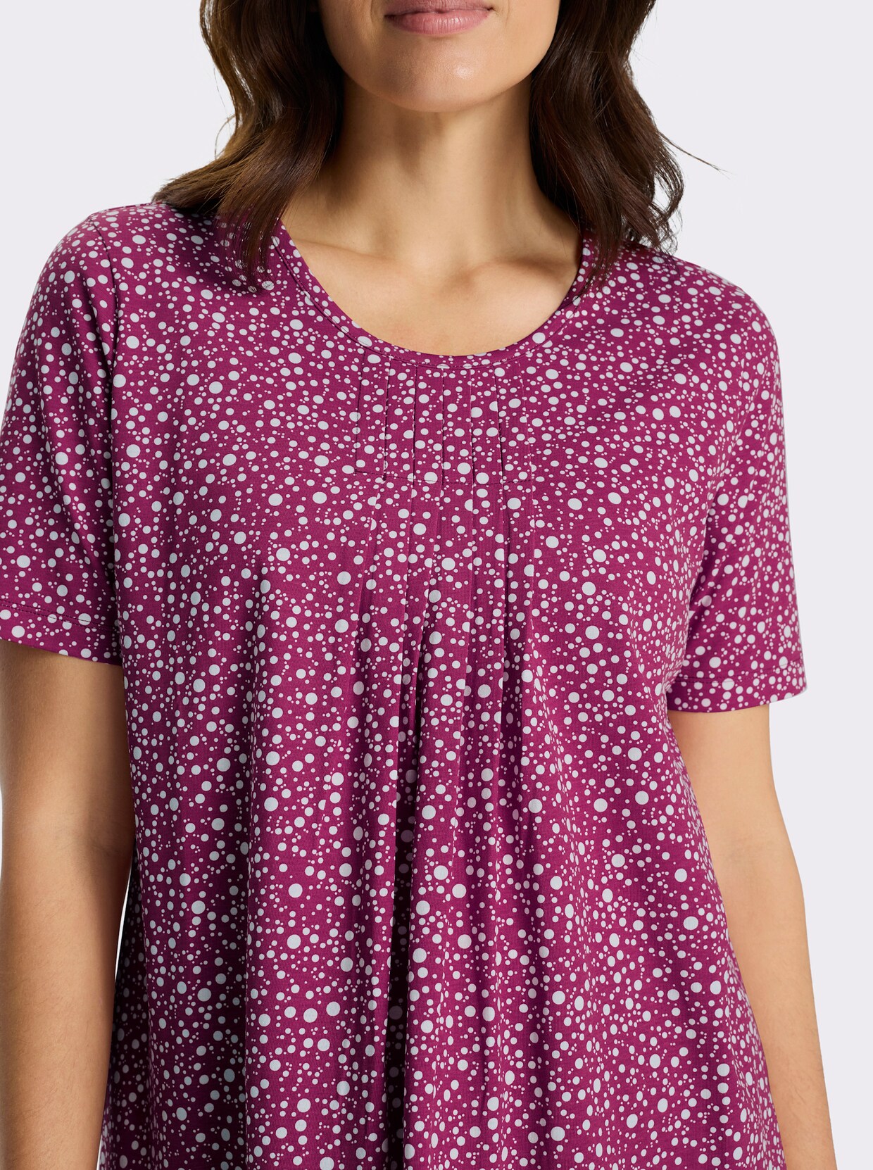 Kurzarmshirt im Punktedessin - magenta-weiß-bedruckt