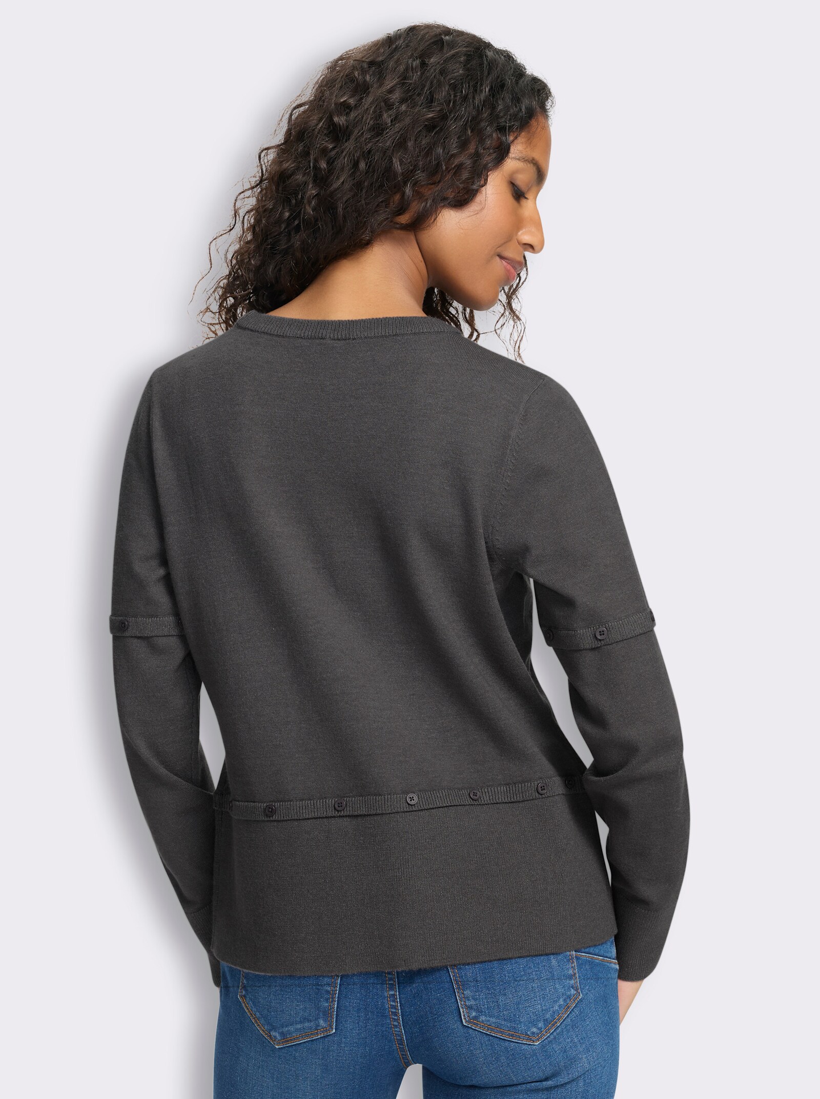 heine 2-in-1-Pullover mit Zierknopfleiste - anthrazit-meliert