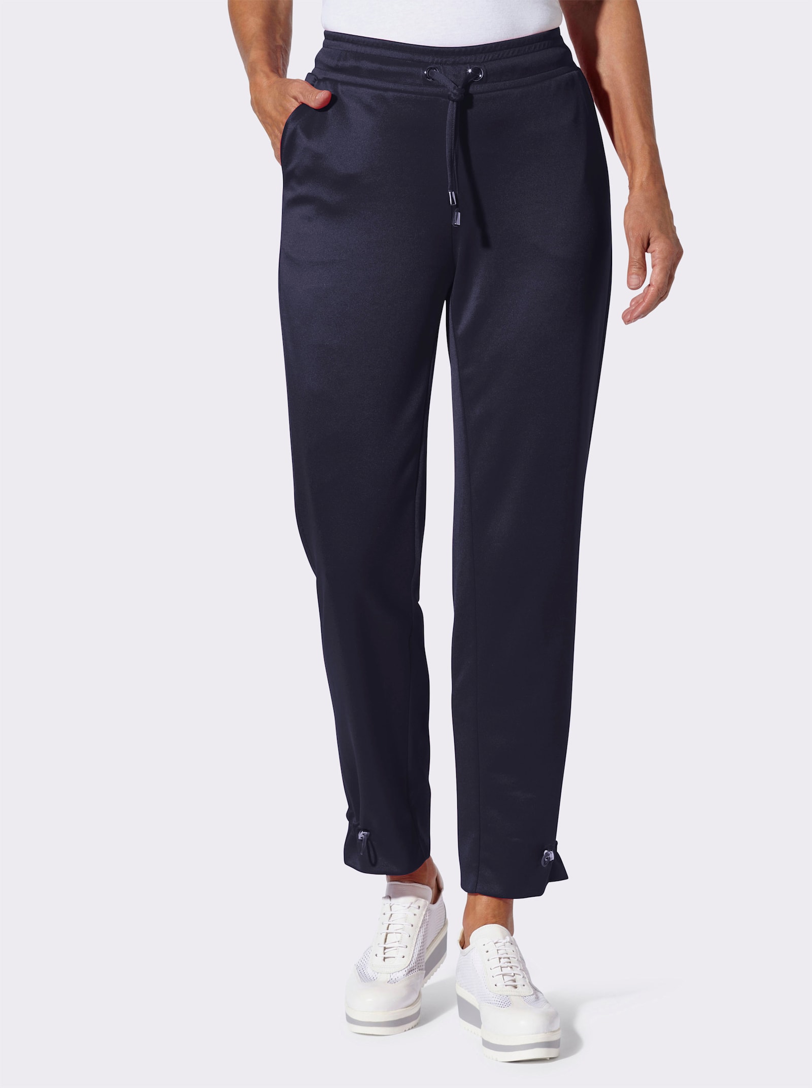 Jerseybroek met verstelbaar tunnelkoord op de zoom - marine