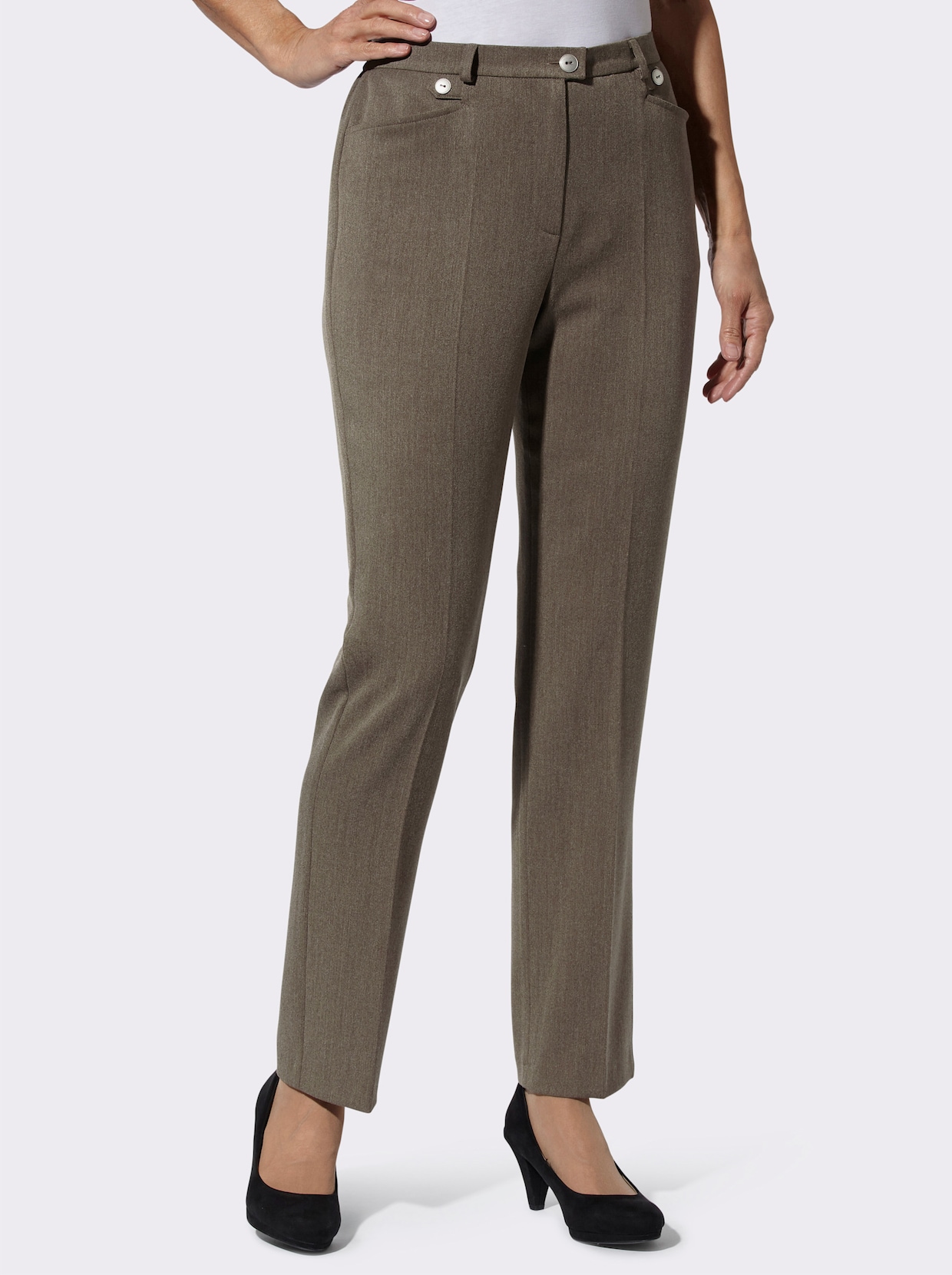 Broek met persplooien - taupe gemêleerd