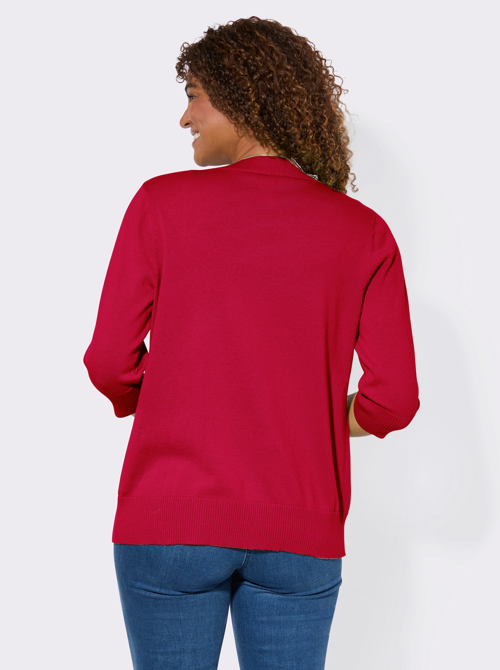 Feinstrickjacke mit gerippten Abschlüssen - rot