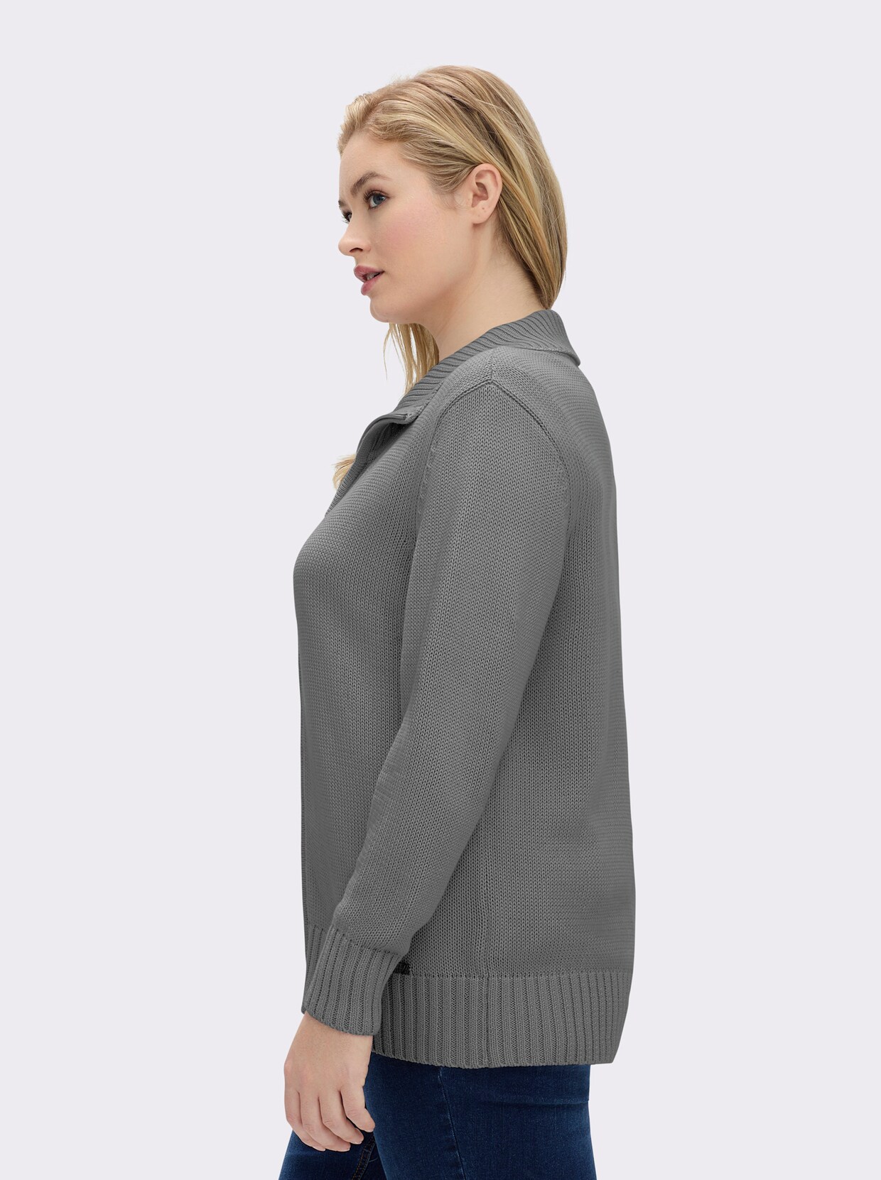 Strickjacke mit 2-Wege-Reißverschluss - grau-meliert