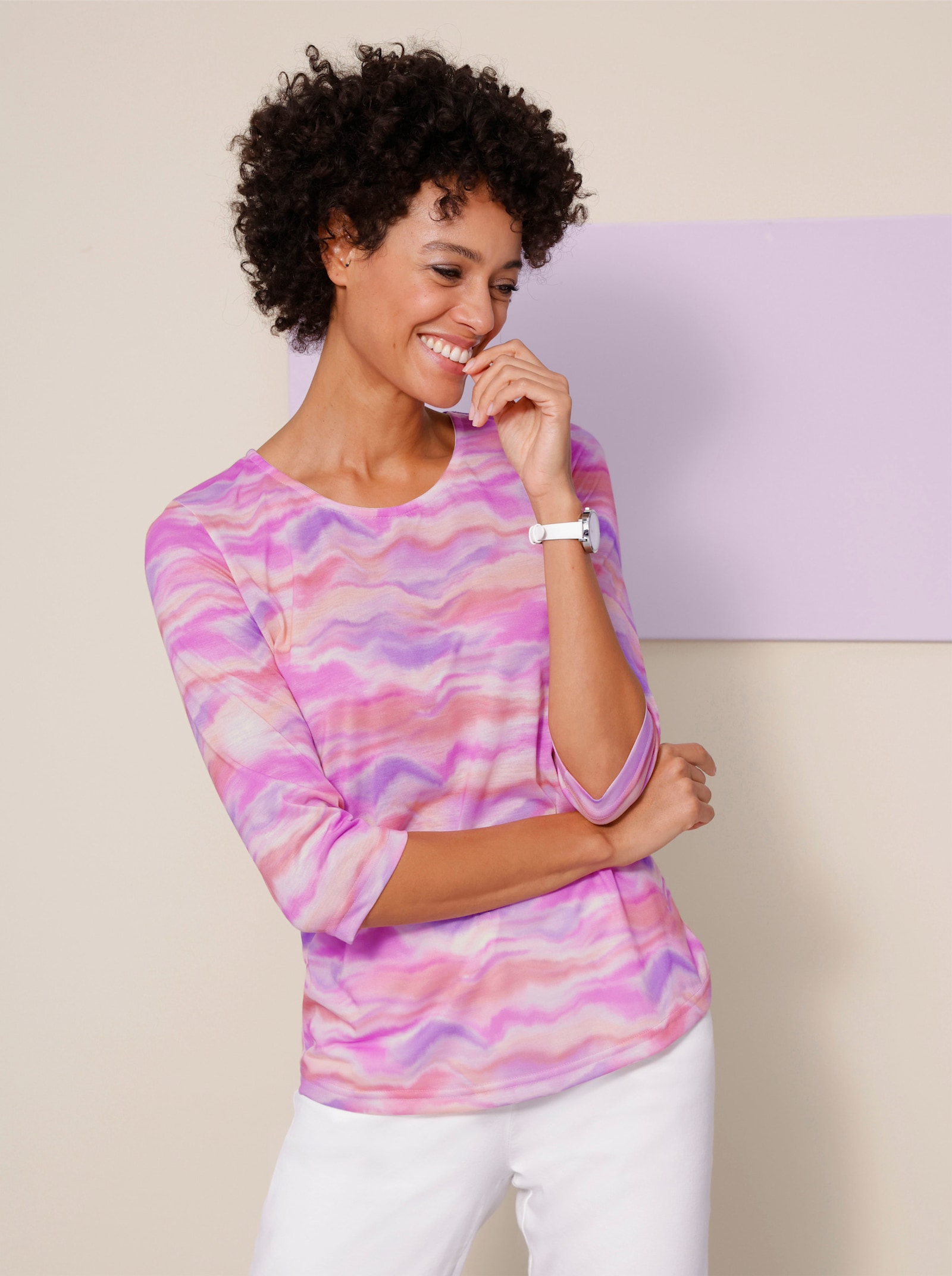 Shirt met 3/4-mouwen en print - fuchsia/lavendel bedrukt