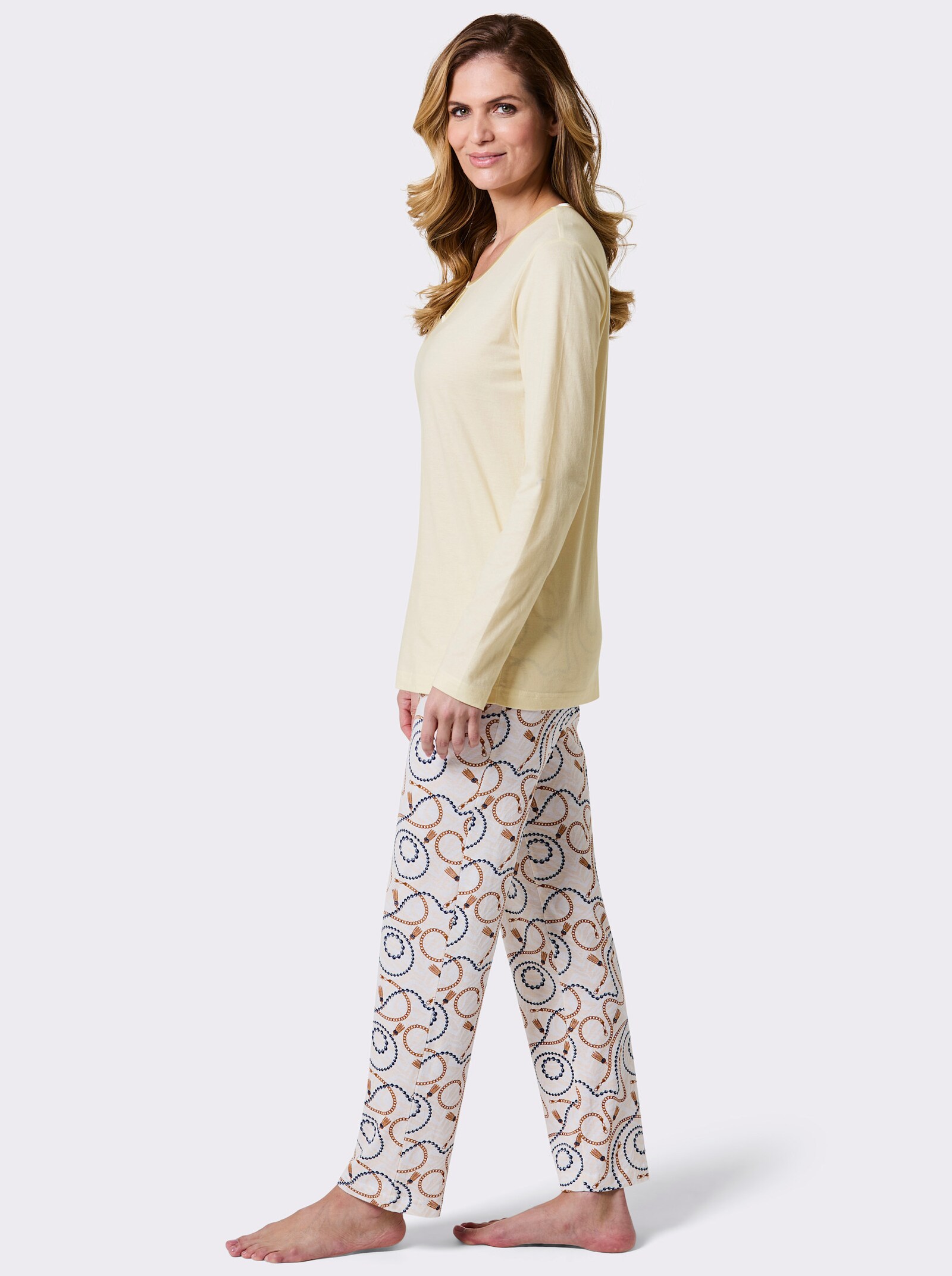 wäschepur Schlafanzug im Kettendessin - champagner-marine-bedruckt