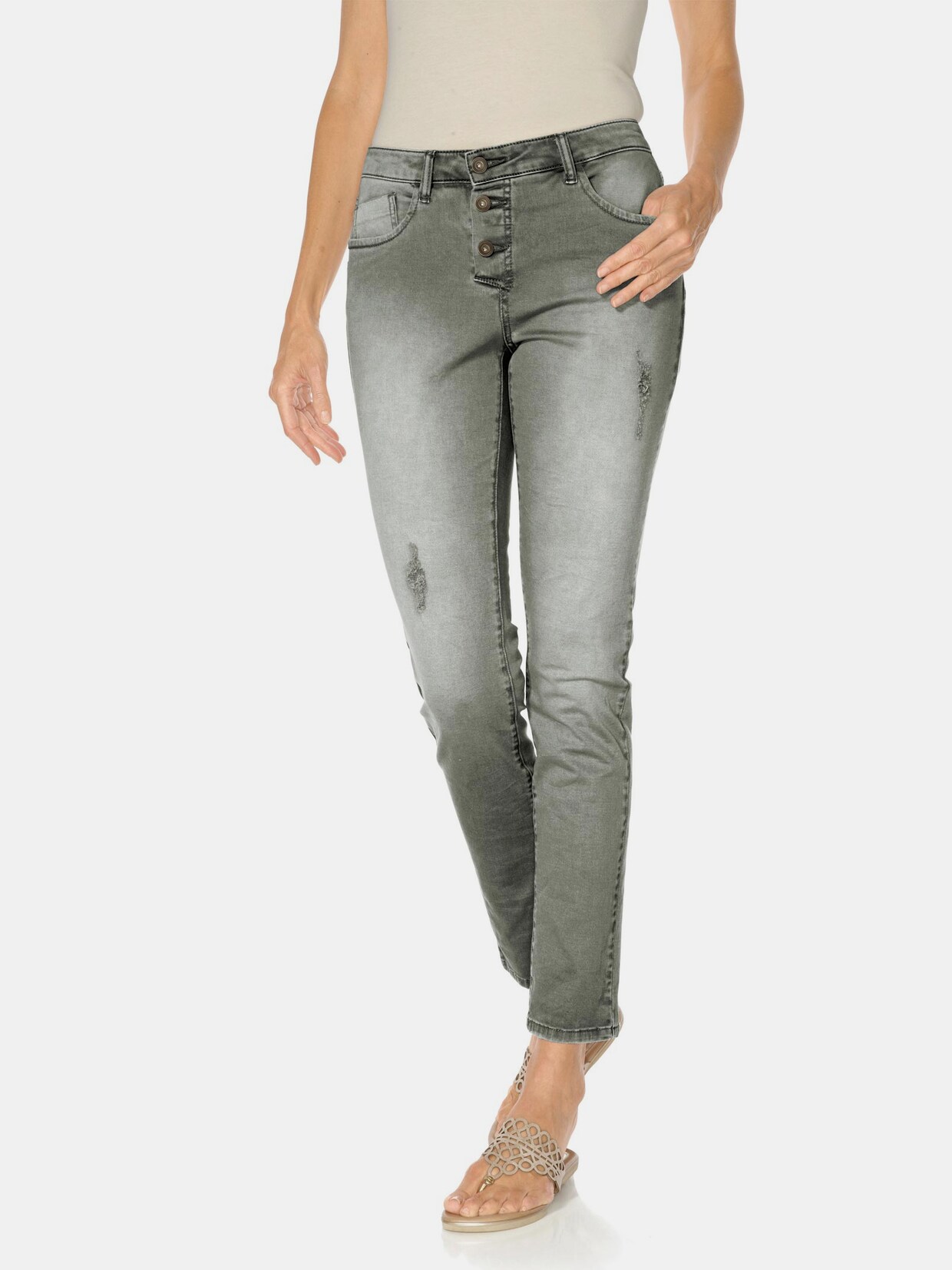 Linea Tesini Boyfriend Hose - grau-grün