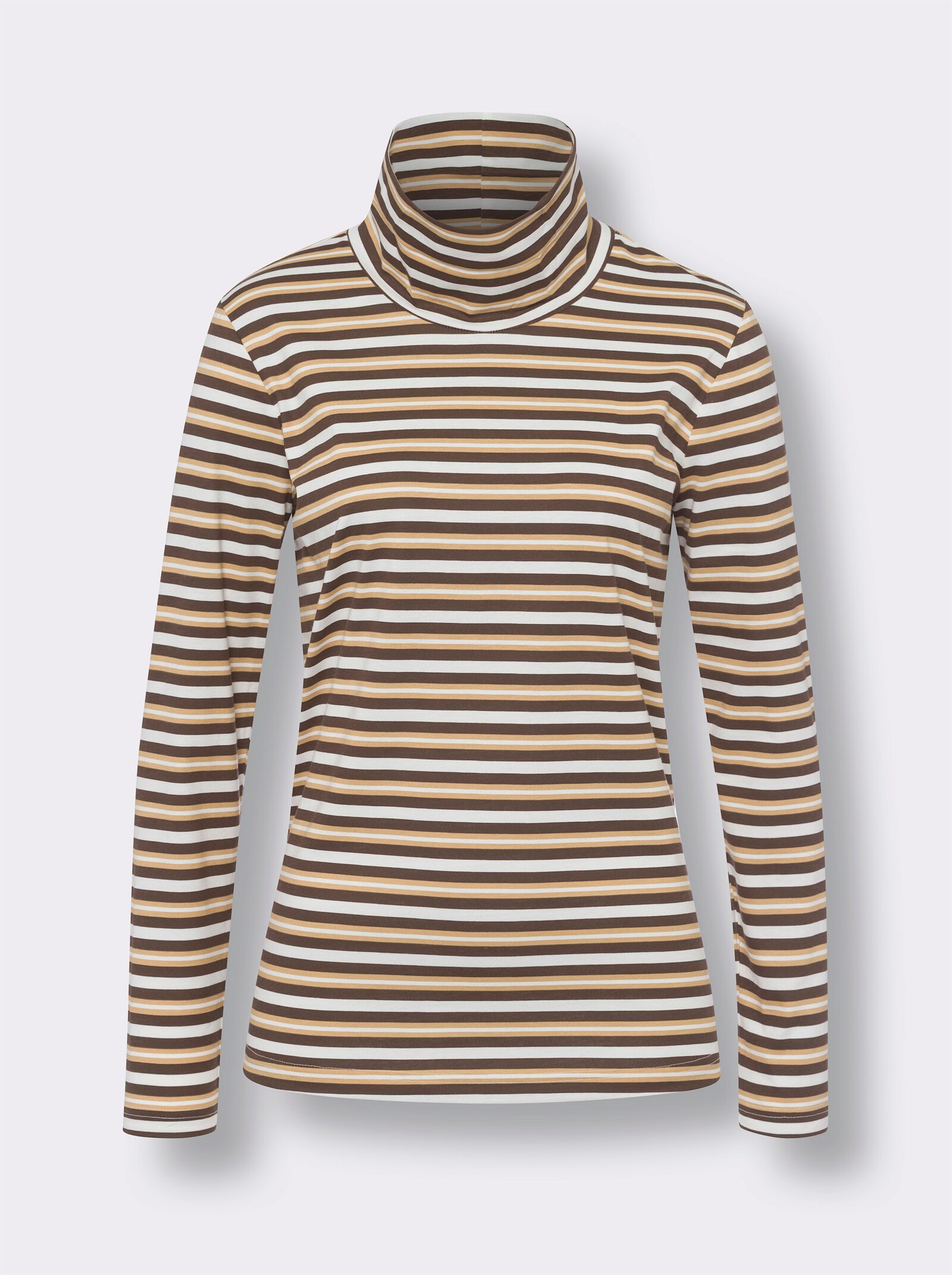 Colshirt van puur katoen, gestreept - chocolade/camel gestreept