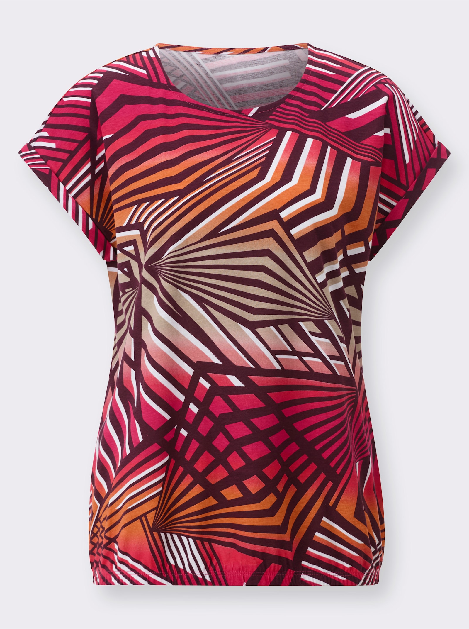 Kurzarmshirt mit elastischem Saum - pink-papaya-bedruckt