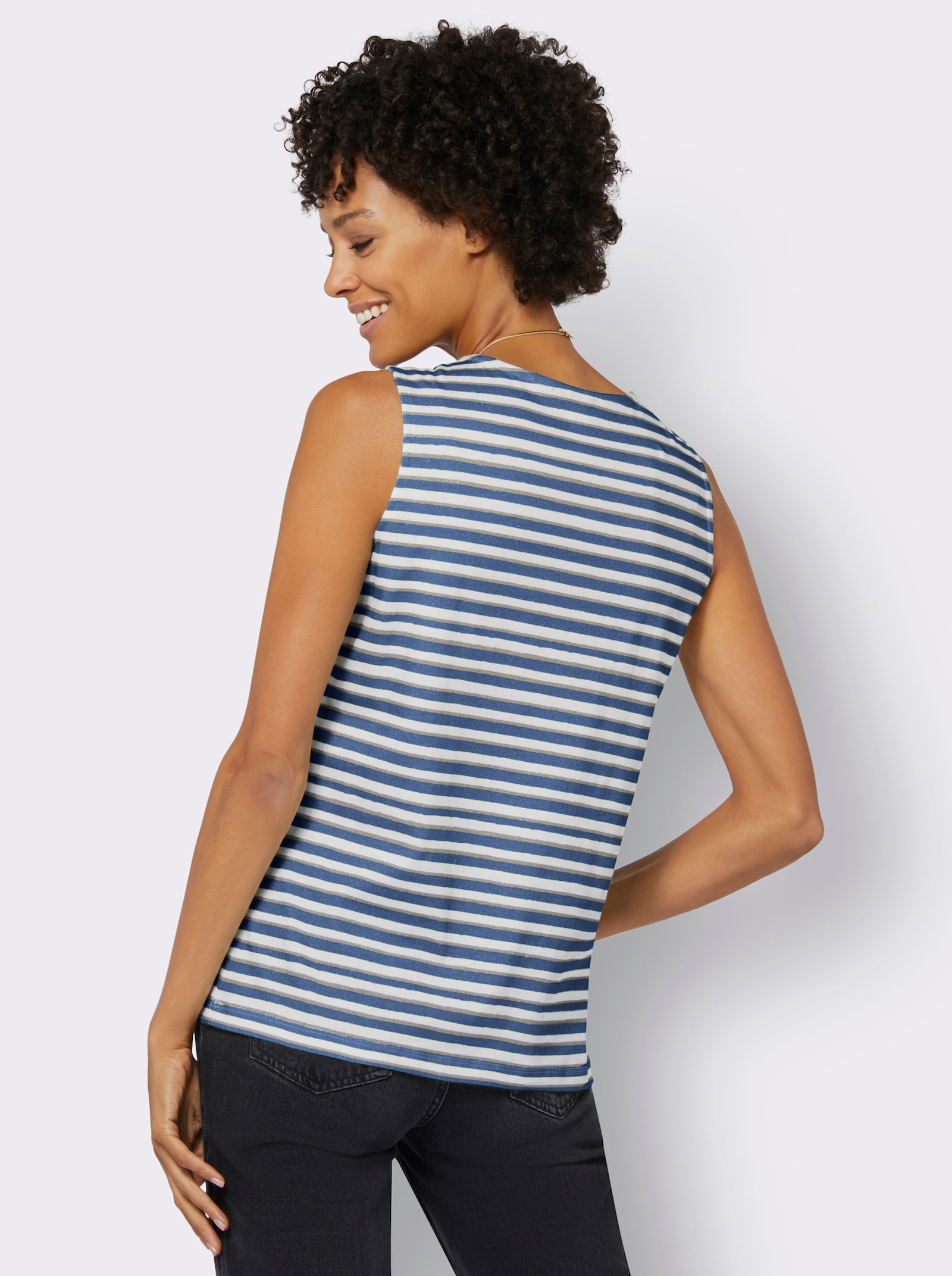 Ringelshirt mit Rundhals-Ausschnitt - jeansblau-weiß-geringelt