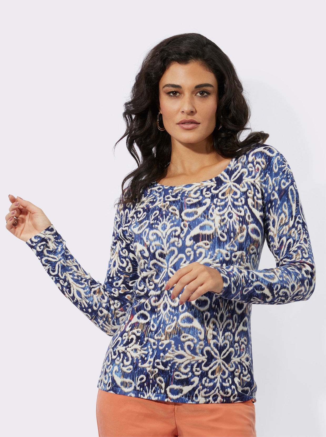 Pull en tricot fin - écru-marine imprimé