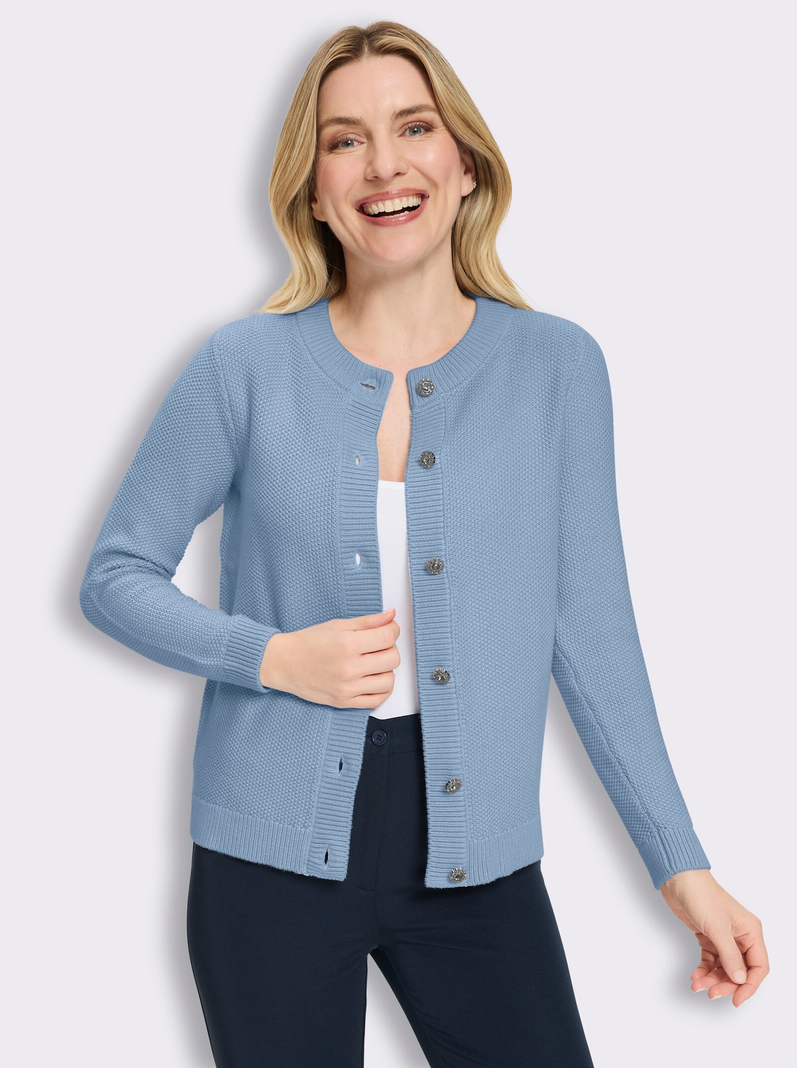 Cardigan mit Schmuckknöpfen - eisblau