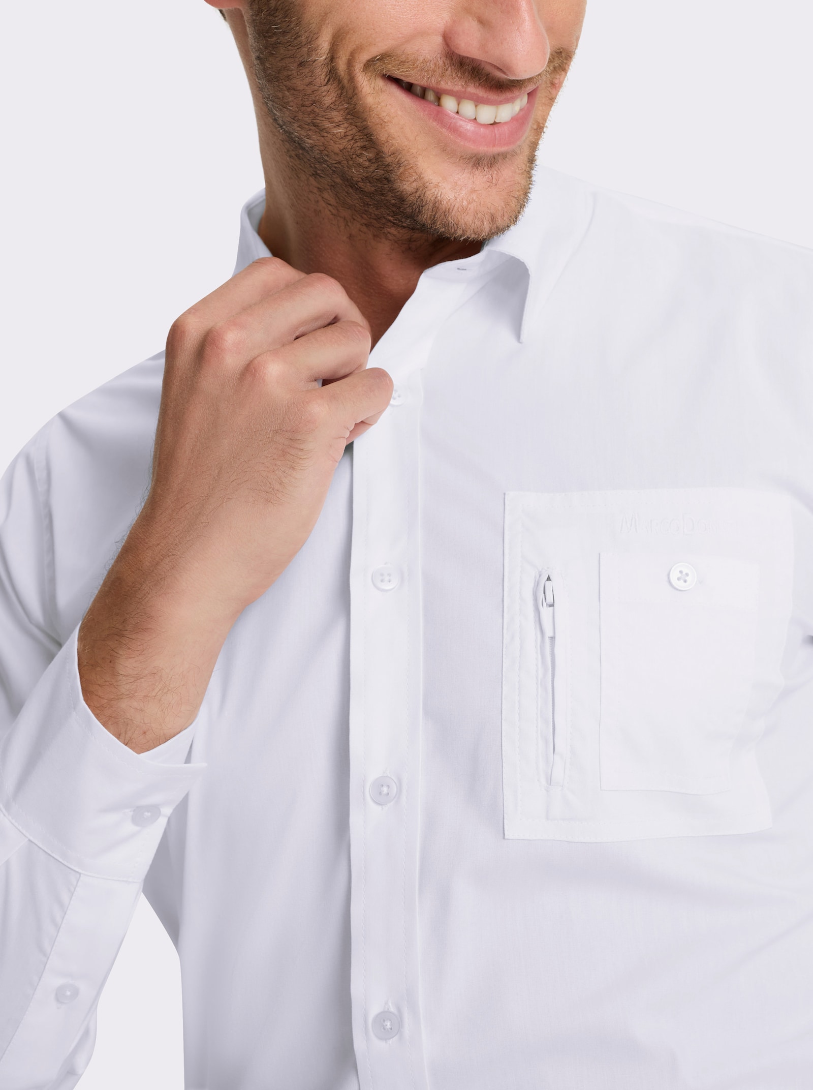 Marco Donati Langarmhemd in Popeline-Stretch - weiß