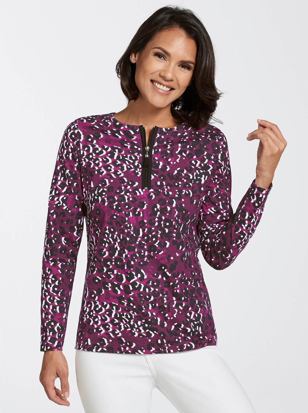 Långärmad topp - fuchsia-svart, med tryck