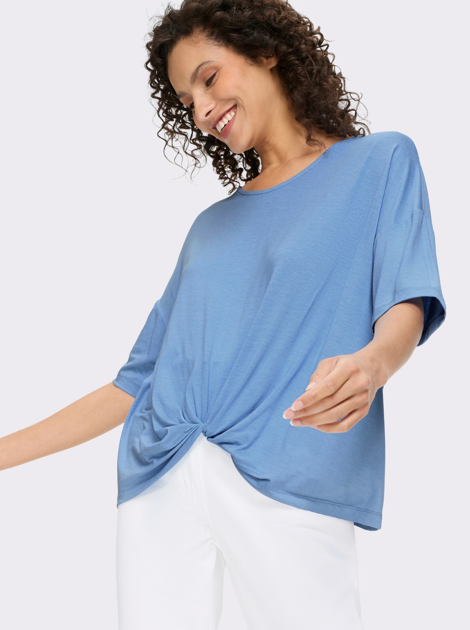 heine Kurzarmshirt mit Knoten-Optik - himmelblau