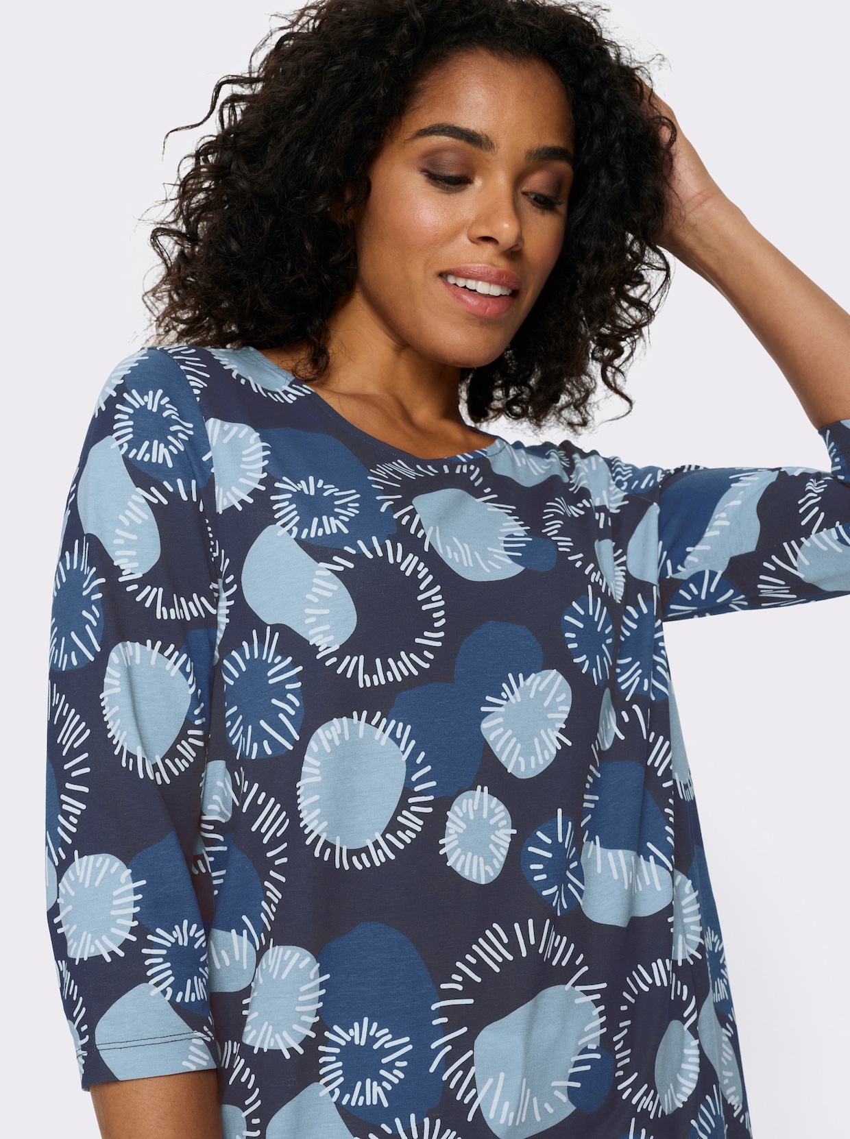 Lang shirt met 3/4-mouwen, katoen - ijsblauw-jeans-blauw-bedrukt