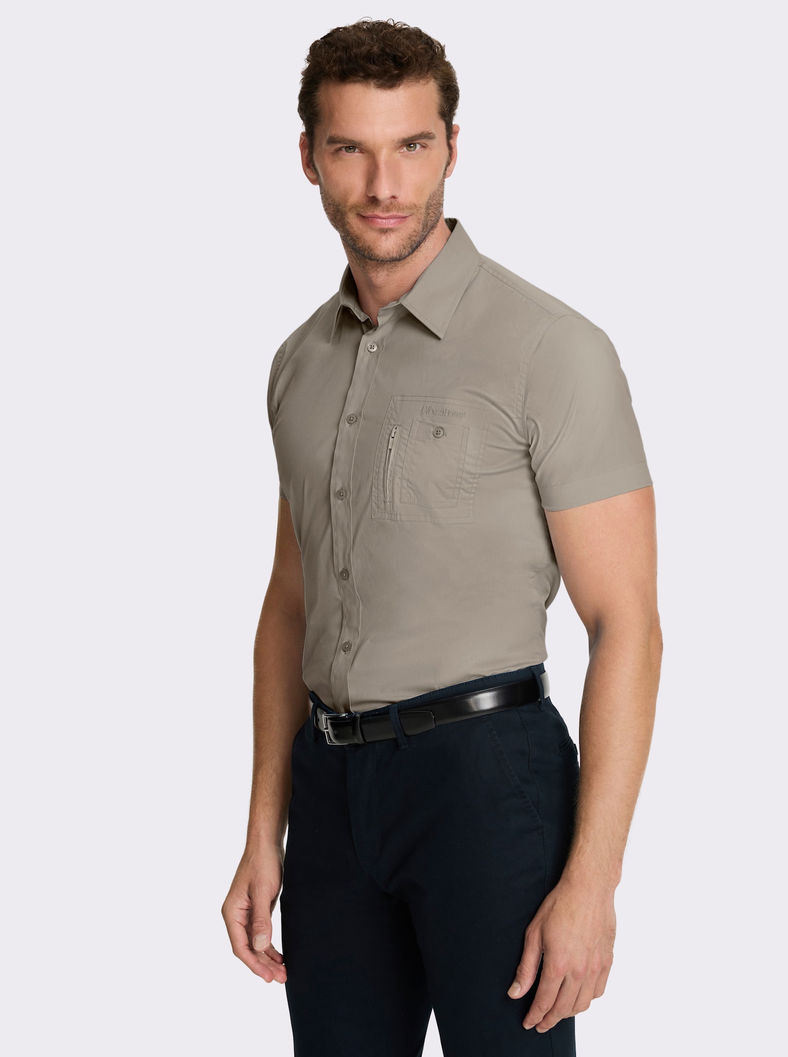 Marco Donati Overhemd met korte mouwen en borstzak met rits - leem