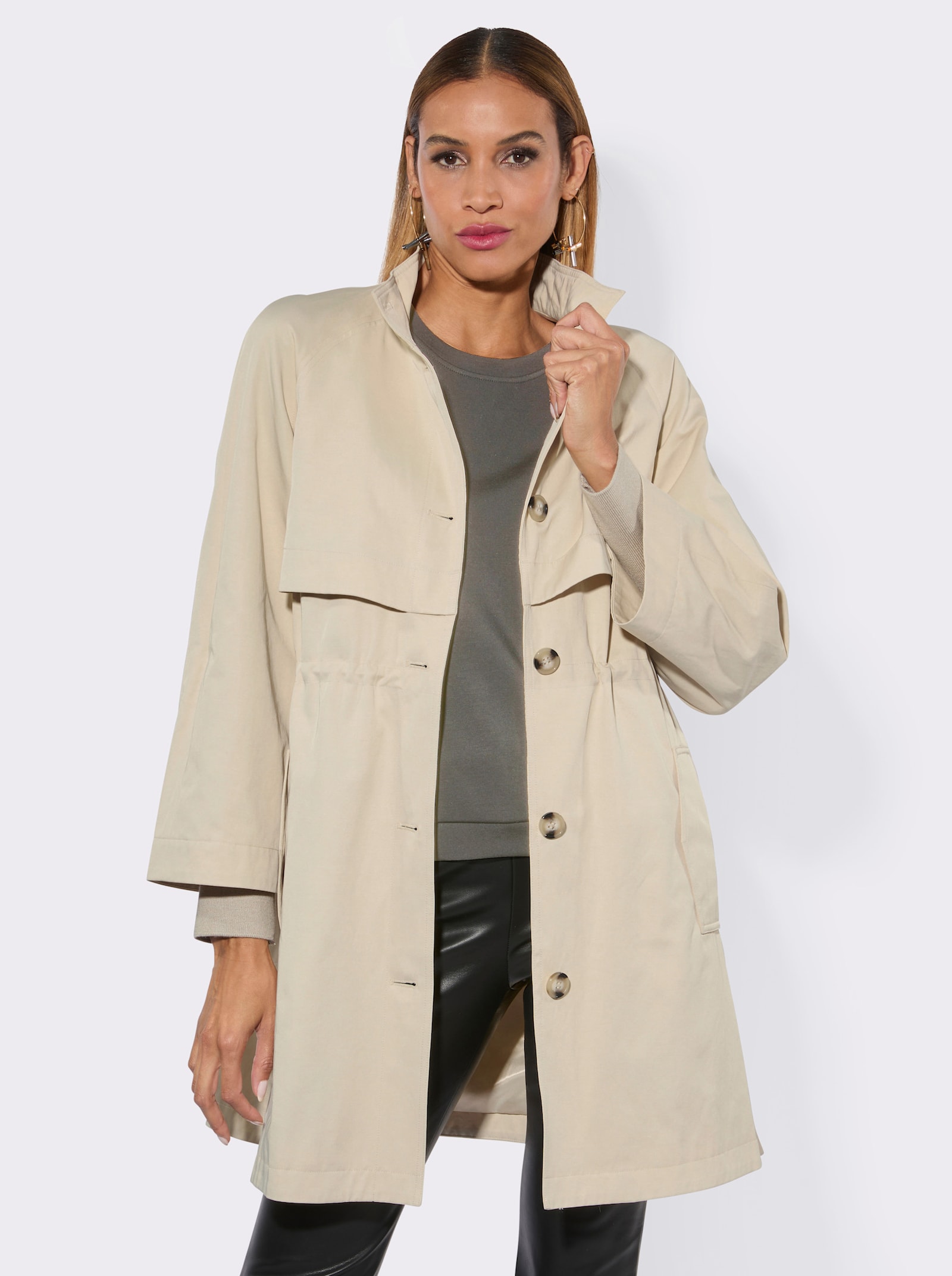 Kurzmantel im Trenchcoat-Style - sand